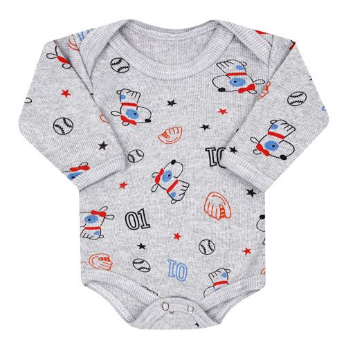 Body Bebê Masculino Manga Longa Mescla Beisebol (Prematuro) - Top Chot - Tamanho PREMATURO - Mescla