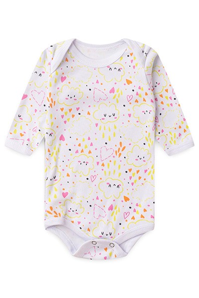 Body Bebê Feminino Manga Longa Branco Nuvem Coração (Prematuro) - Top Chot - Tamanho PREMATURO - Branco