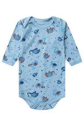 Body Bebê Masculino Manga Longa Canelado Azul Elefante (PREMATURO) - Top Chot