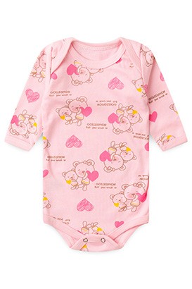 Body Bebê Feminino Manga Longa Rosa Ursa Coração (Prematuro) - Top Chot