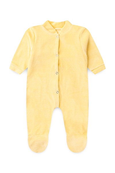 Macacão Bebê Plush Liso Manga Longa e Com Pé (PREMATURO) - Top Chot - Tamanho PREMATURO - Amarelo