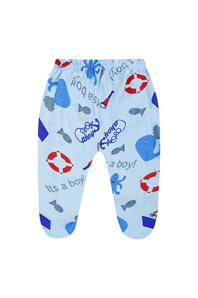 Mijão (Culote) Bebê Masculino Meia Malha com Pé Azul Fundo do Mar (PREMATURO) - Top Chot - Tamanho PREMATURO - Azul