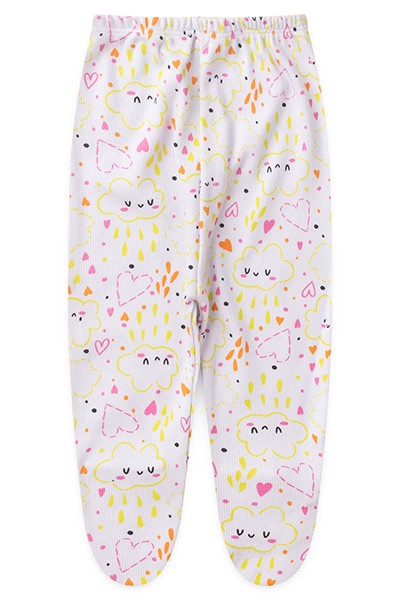Mijão (Culote) Bebê Feminino Canelado com Pé Branco Nuvem Coração (PREMATURO) - Top Chot - Tamanho PREMATURO - Branco
