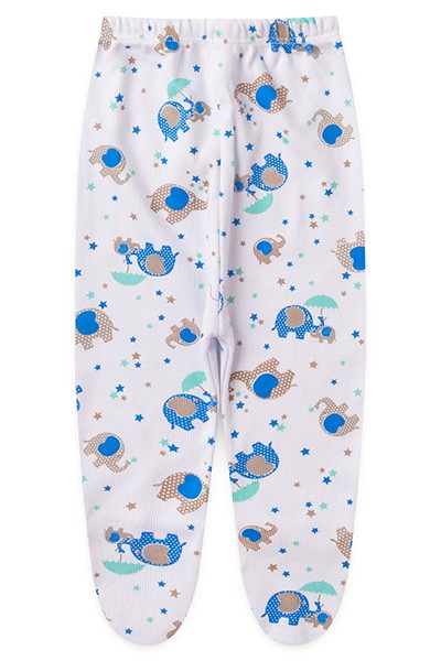 Mijão (Culote) Bebê Canelado Branco Elefante Azul com Pé (PREMATURO) - Top Chot - Tamanho PREMATURO - Branco