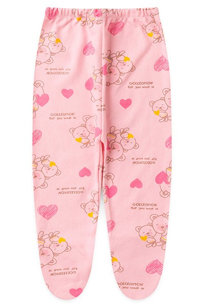 Mijão (Culote) Bebê Feminino Canelado com Pé Rosa Ursa Coração (PREMATURO) - Top Chot - Tamanho PREMATURO - Rosa