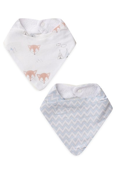 Kit Babador Bebê Atoalhado Masculino Azul e Branco Zig-zag e Raposinha (2 Unidades) - PAPI - Tamanho único - Azul,Branco