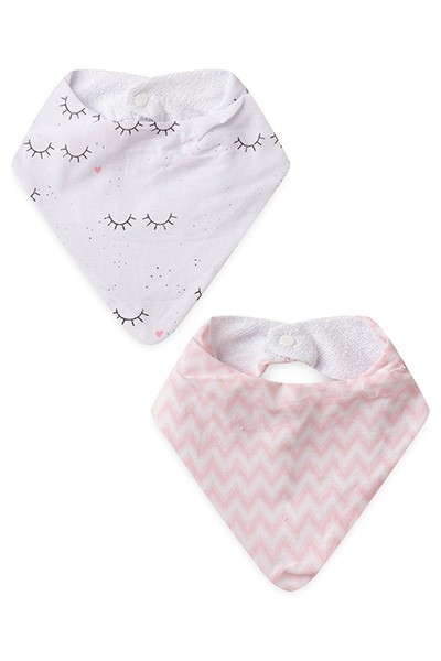 Kit Babador Bebê Atoalhado Feminino Rosa e Branco Zig-zag e Cílios (2 Unidades) - PAPI - Tamanho único - Branco,Rosa