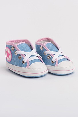T�nis Beb� Feminino Star Cano Alto Azul Jeans e Rosa (P/M/G/GG) - Baby Soffete