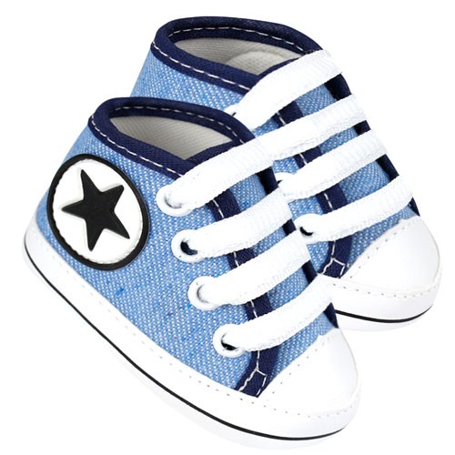 Tênis Bebê Masculino Cano Alto Star Azul Jeans (P/M/G/GG) - Baby Soffete - Tamanho M - Azul,Jeans