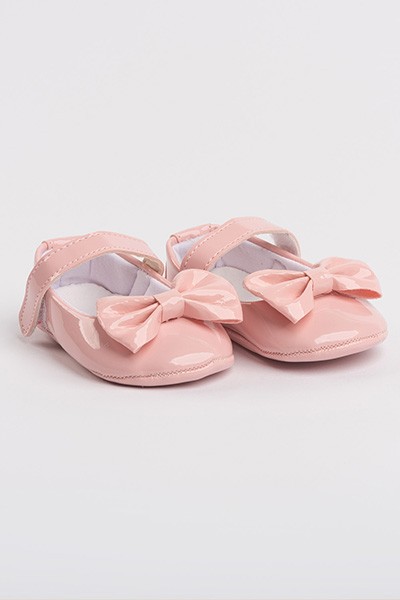 Sapatilha Bebê Feminina Verniz Rosa Laço com Velcro (P/M/G) - Bebê Fofuxo - Tamanho P - Rosa