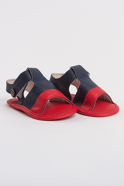 Sandália Bebê Masculina Azul Marinho e Vermelha com Velcro (P/M/G) - Bebê Fofuxo - Tamanho M - Azul Marinho,Vermelho