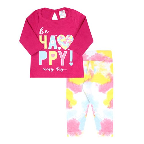 Conjunto Bebê Feminino Camiseta Manga Longa Pink e Legging Tie Dye (P/M) - Kappes - Tamanho M - Pink,Azul