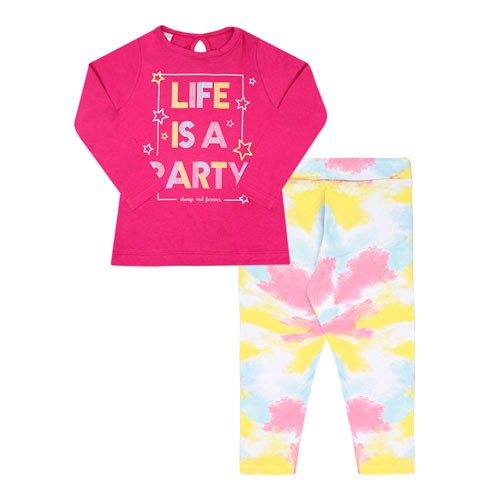 Conjunto Infantil Feminino Camiseta Manga Longa Pink e Legging Tie Dye (4/6/8) - Kappes - Tamanho 6 - Pink,Multicolorido