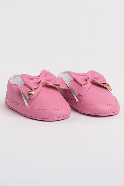 Tênis Bebê Feminino Slip-On Rosa Laço Duplo (P/M/G) - Bebê Fofuxo - Tamanho G - Rosa