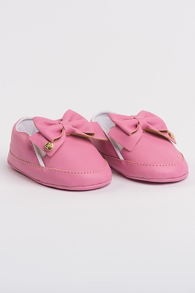 Tênis Bebê Feminino Slip-On Rosa Laço Duplo (P/M/G) - Tico's Baby - Tamanho M - Rosa