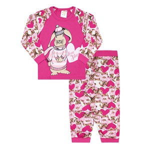 Pijama Bebê Feminino Camiseta Raglan Manga Longa Pink Coelho e Calça com Punho (1/2/3) - Fantoni - Tamanho 3 - Pink