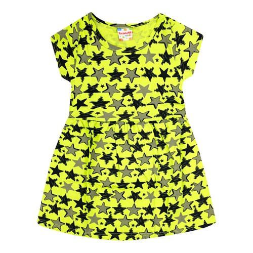 Vestido Infantil Manga Curta Meia Malha Verde Estrelas (4/6/8) - Brandili - Tamanho 4 - Verde