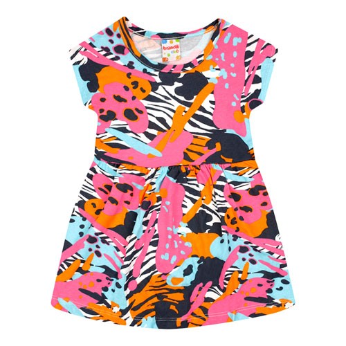 Vestido Infantil Manga Curta Meia Malha Laranja Animal Print (4/6/8) - Brandili - Tamanho 4 - Laranja