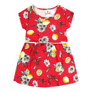 Vestido Bebê Manga Curta Meia Malha Vermelho Limões (1/2/3) - Brandili - Tamanho 3 - Vermelho