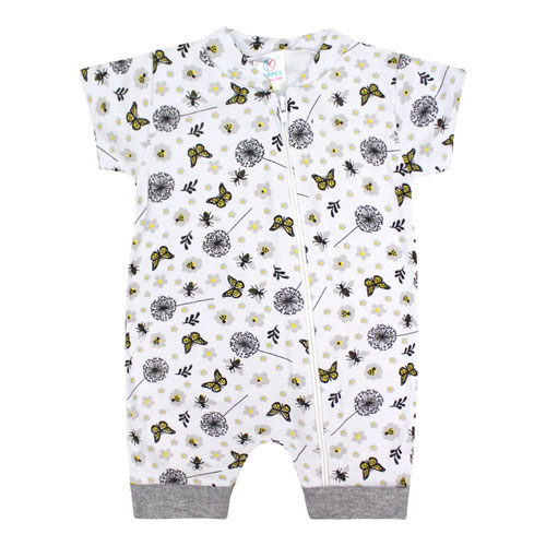 Banho de Sol Bebê Feminino Suedine com Zíper Branco Borboletas e Abelhas (P/M/G) - Kappes - Tamanho G - Branco