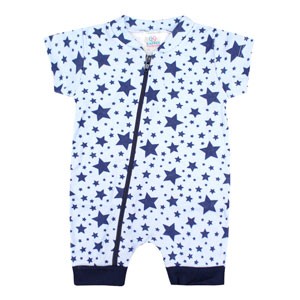 Banho de Sol Bebê Suedine com Zíper Azul Estrelas (P/M/G) - Kappes - Tamanho G - Azul
