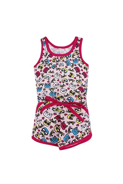 Macaquinho Bebê Feminino Regata Cotton Rosa Gatinhos (1/2/3) - Kappes - Tamanho 1 - Rosa