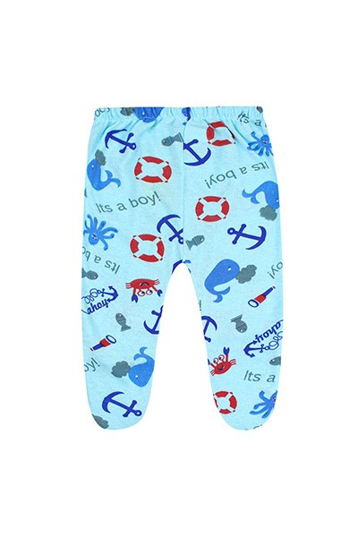 Mijão (Culote) Bebê Masculino Meia Malha com Pé Turquesa Fundo do Mar (RN/P/M/G) - Top Chot - Tamanho RN - Turquesa