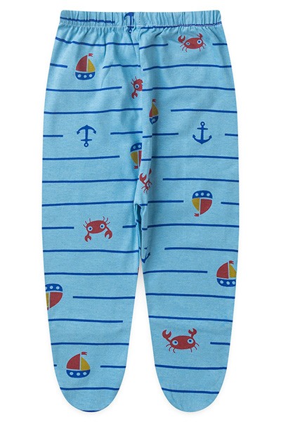 Mijão (Culote) Bebê Masculino com Pé Meia Malha Azul Caranguejinho Âncora (RN/P/M/G) - Top Chot - Tamanho RN - Azul