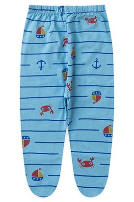 Mijão (Culote) Bebê Masculino com Pé Meia Malha Azul Caranguejinho Âncora (RN/P/M/G) - Top Chot