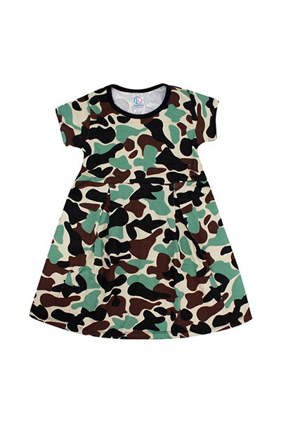 Vestido Infantil Manga Curta Cotton Preto e Marrom Camuflado (4/6/8) - Kappes - Tamanho 4 - Preto,Marrom