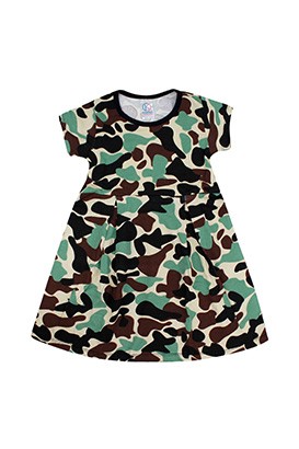 Vestido Infantil Manga Curta Cotton Preto e Marrom Camuflado (4/6/8) - Kappes
