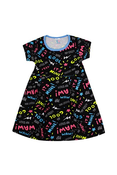 Vestido Infantil Manga Curta Cotton Preto Palavras (4/6/8) - Kappes - Tamanho 8 - Preto