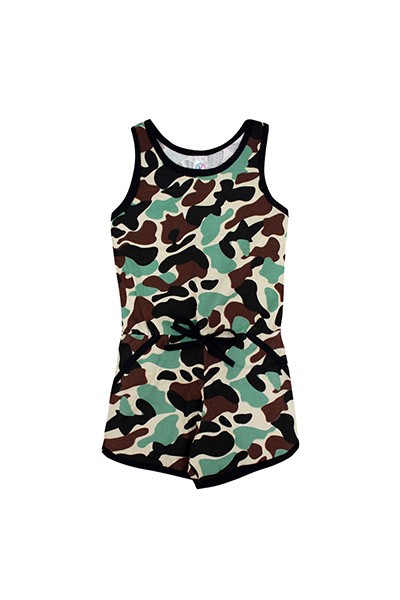Macaquinho Infantil Feminino Regata Cotton Preto e Marrom Camuflado (4/6/8) - Kappes - Tamanho 4 - Preto,Marrom