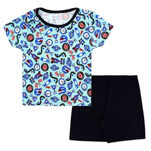 Pijama Infantil Masculino Camiseta Manga Curta Turquesa Corrida e Shorts (4/6/8) - Kappes - Tamanho 8 - Turquesa