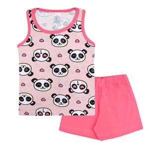 Pijama Bebê Feminino Camiseta Regata Pandas e Shorts Rosa (1/2/3) - Kappes - Tamanho 3 - Rosa