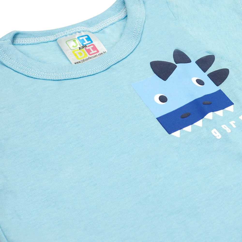 Conjunto Bebê Camiseta Azul Dino e Bermuda (P/M/G) para Bebê