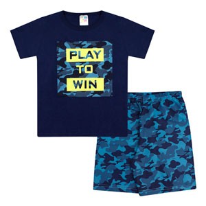Conjunto Infantil Masculino Camiseta Manga Curta Marinho Play to Win e Bermuda (4/6/8) - Jidi Kids - Tamanho 8 - Azul Marinho,Azul