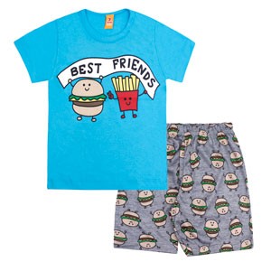 Pijama Bebê Camiseta Manga Curta Azul Best Friends e Bermuda Mescla (1/2/3) - Gueda Kids - Tamanho 3 - Azul,Mescla