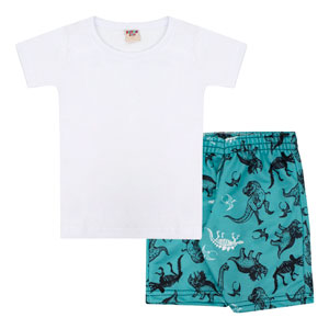 Conjunto Bebê Masculino Camiseta Manga Curta Branca e Bermuda Dinossauros (1/2/3) - Viston - Tamanho 3 - Branco,Verde