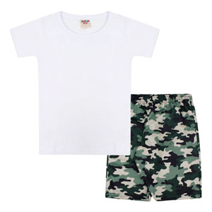 Conjunto Infantil Masculino Camiseta Manga Curta Branca e Bermuda Camuflada (4/6/8) - Viston - Tamanho 8 - Branco,Verde