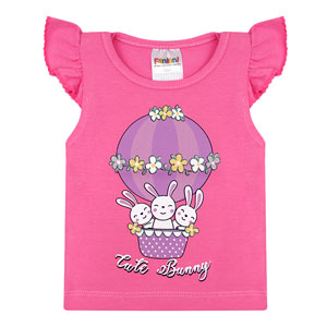 Camiseta Bebê Feminina Manga Curta Rosa Coelho no Balão (P/M/G) - Fantoni - Tamanho G - Rosa