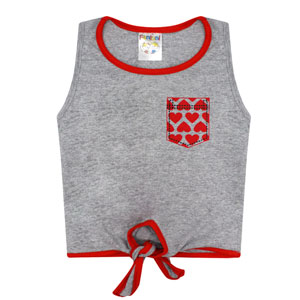 Camiseta Bebê Regata de Nozinho Mescla e Vermelho Coração (1/2/3) - Fantoni - Tamanho 3 - Mescla,Vermelho