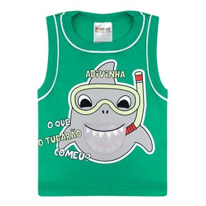 Camiseta Bebê Masculina Regata Machão Meia Malha Verde Tubarão (P/M/G) - Fantoni - Tamanho G - Verde