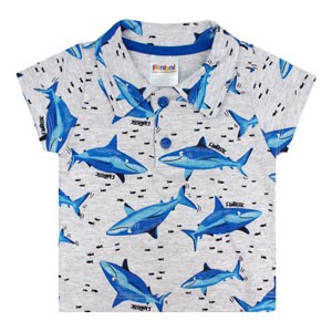 Camiseta Polo Bebê Masculina Manga Curta Mescla Tubarão (P/M/G) - Fantoni - Tamanho G - Mescla