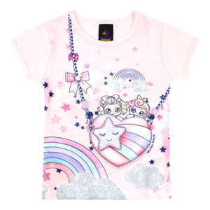 Camiseta Bebê Feminina Manga Curta Cotton Rosa Arco-Íris (1/2/3) - Mundo Mania - Tamanho 3 - Rosa