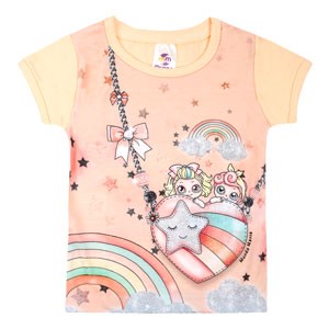 Camiseta Bebê Feminina Manga Curta Cotton Laranja Arco-Íris (1/2/3) - Mundo Mania - Tamanho 3 - Laranja