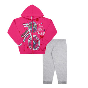 Conjunto Infantil Feminino Jaqueta Pink Bicicleta com Capuz e Calça Mescla (4/6/8) - Kappes - Tamanho 8 - Pink,Mescla