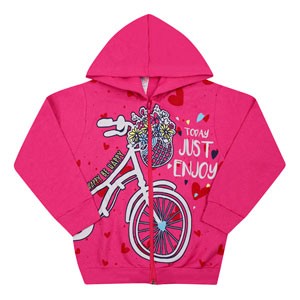 Jaqueta Infantil Feminina com Capuz e Zíper Pink Bicicleta (4/6/8) - Kappes - Tamanho 8 - Pink