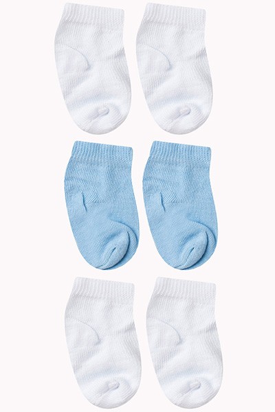 Kit Meia Bebê Masculino 3 Pares Branco e Azul (14 a 15) - Winston - Tamanho 14-15 - Azul,Branco