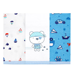 Kit Toalha de Boca Bebê Masculino Azul e Branco Urso Pirata (3 unidades) - Bambi - Tamanho único - Azul,Branco